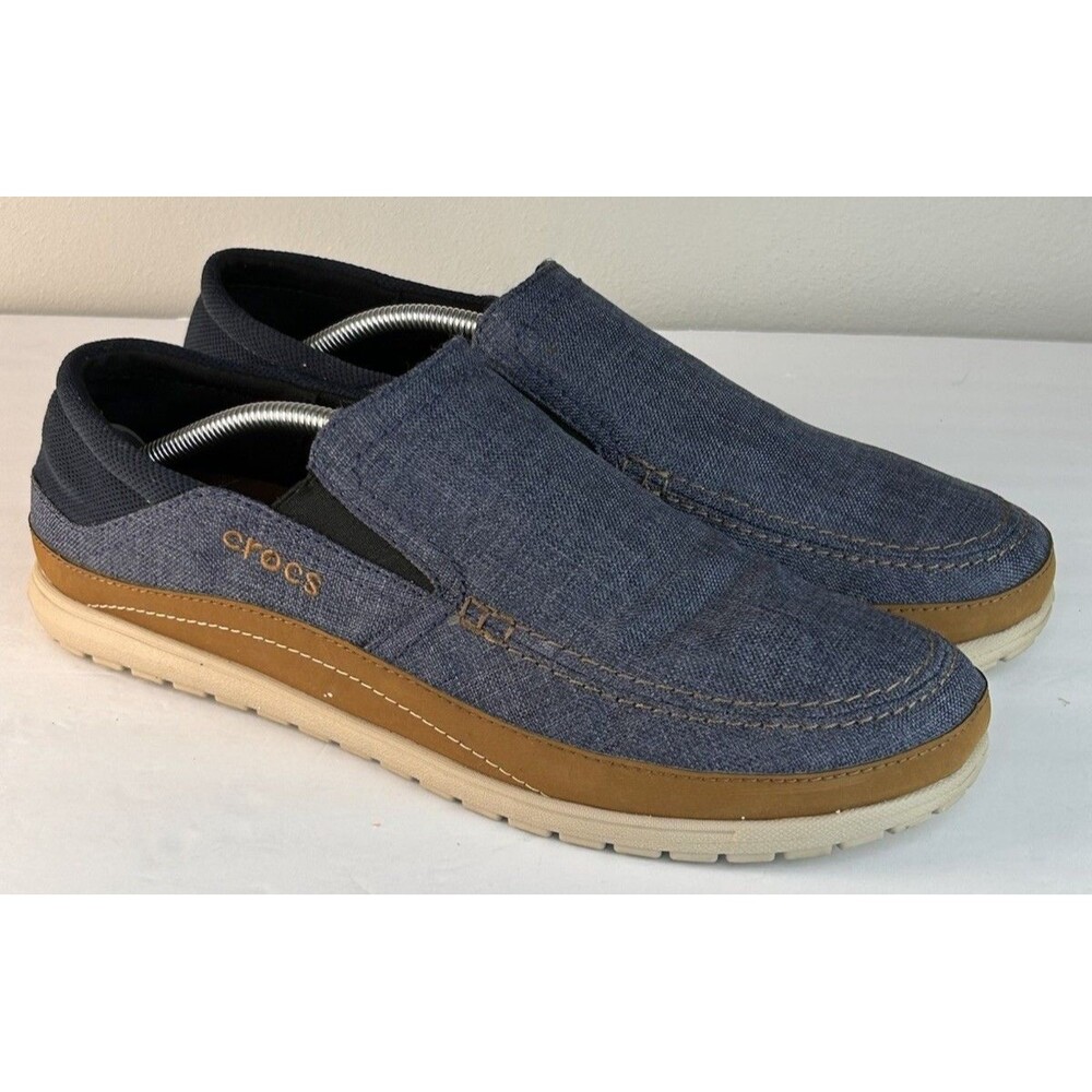 Crocs Santa Cruz Playa Slip-On Shoes M Size 12 Denim Canvas Loafers 204835-4FT